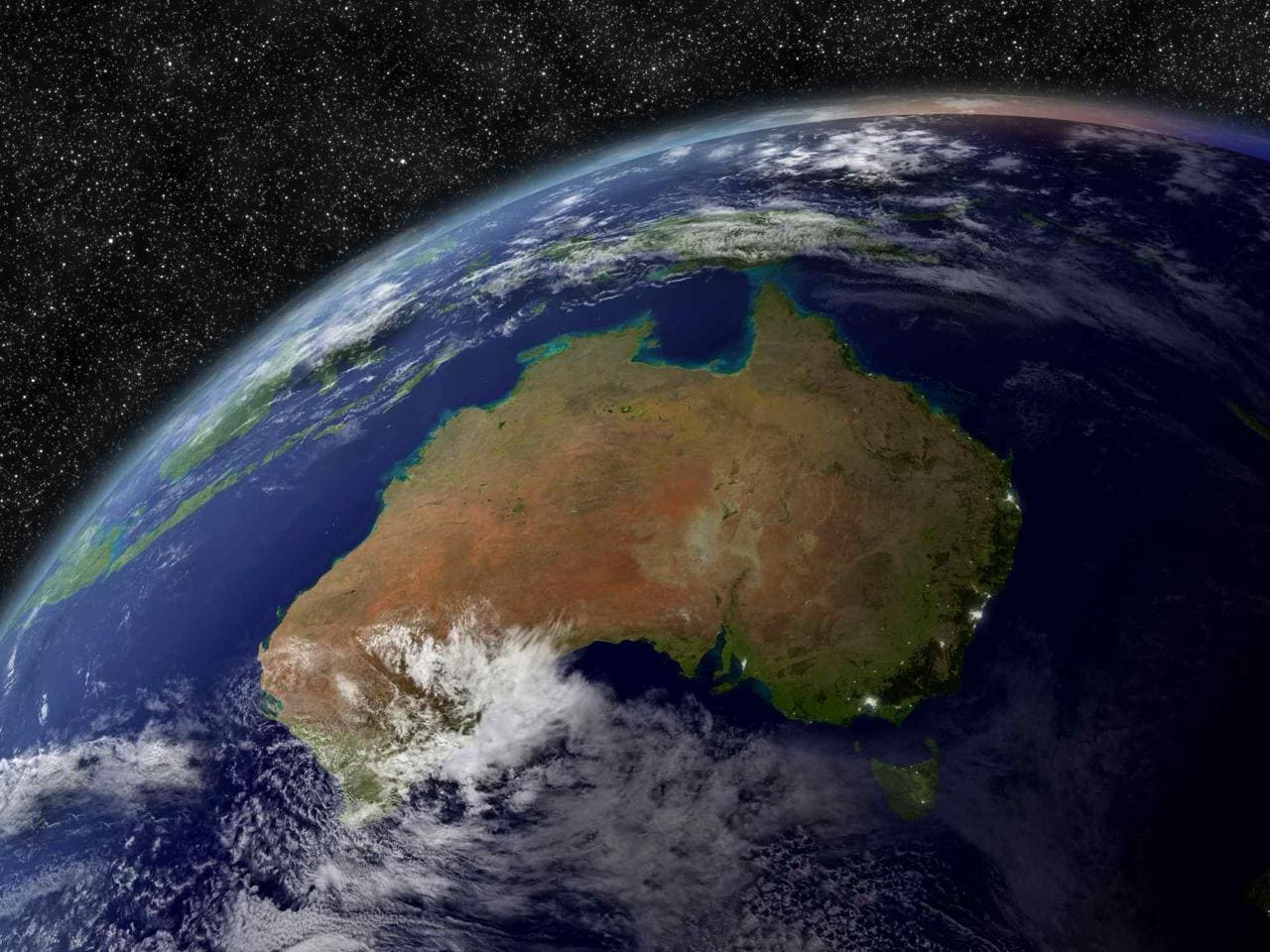 Globe showing stars clouds and Australia