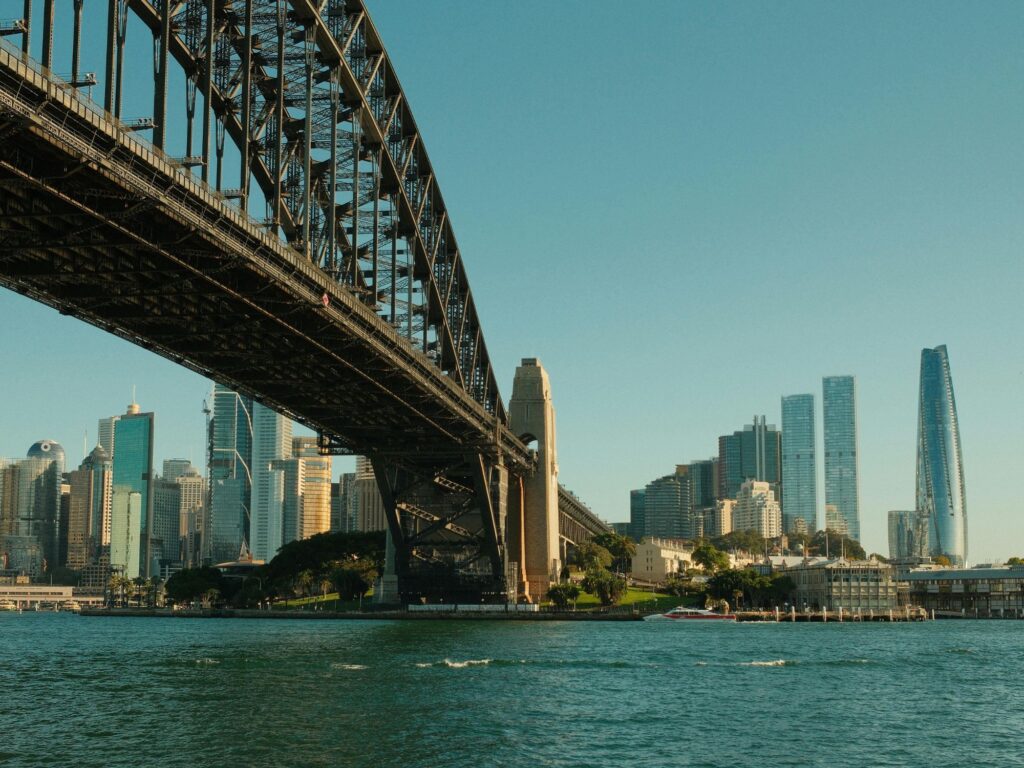 Sydney Harbour bridge with city skyline